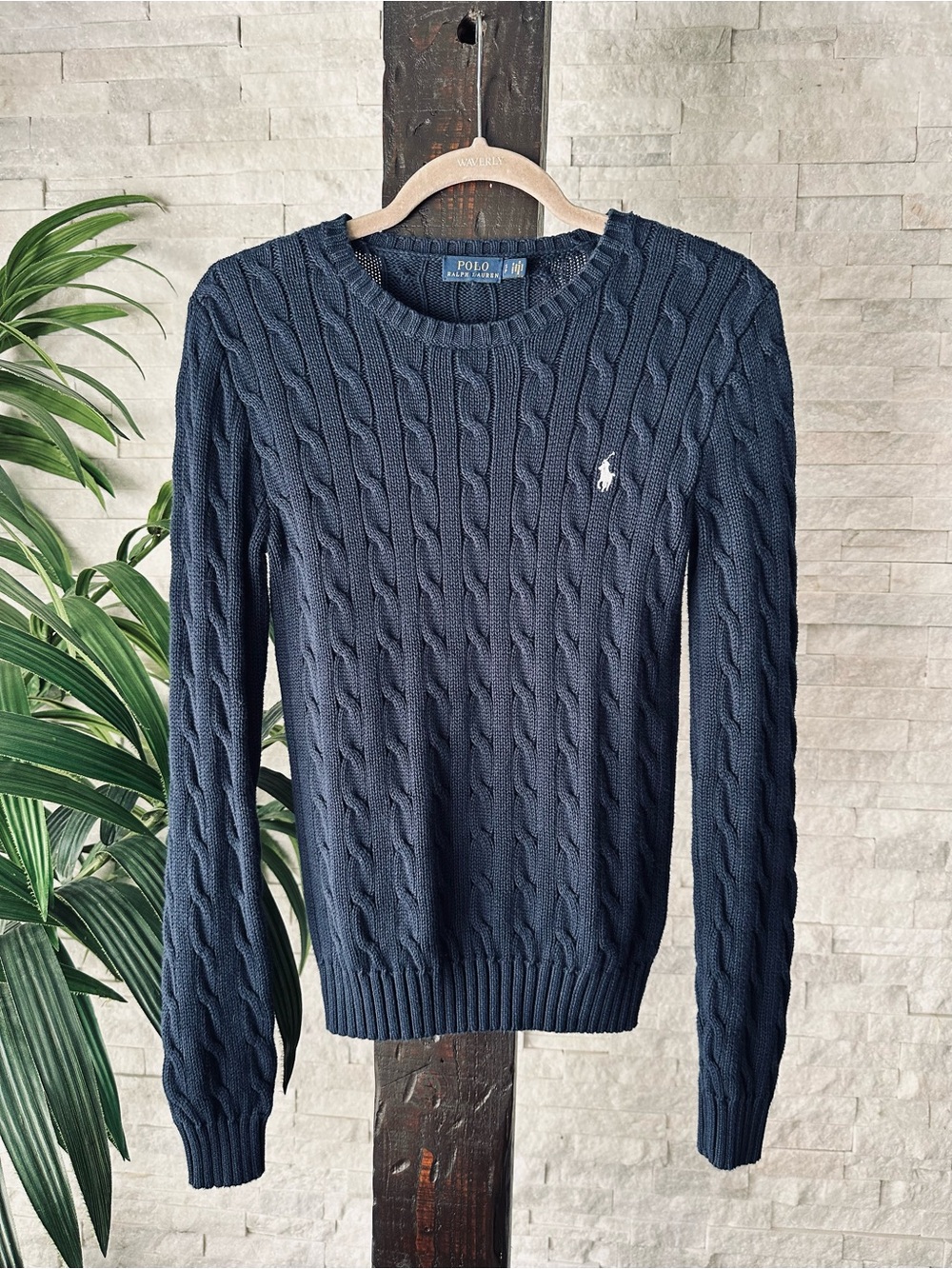Polo by Ralph Lauren Navy Cable-Knit Crewneck Cotton Sweater Size Small